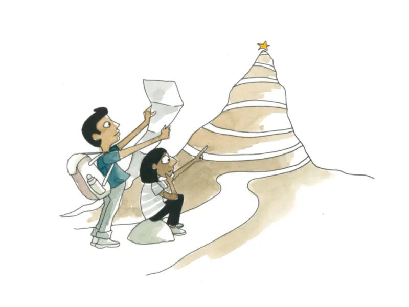 Learners climbing a winding path toward a star